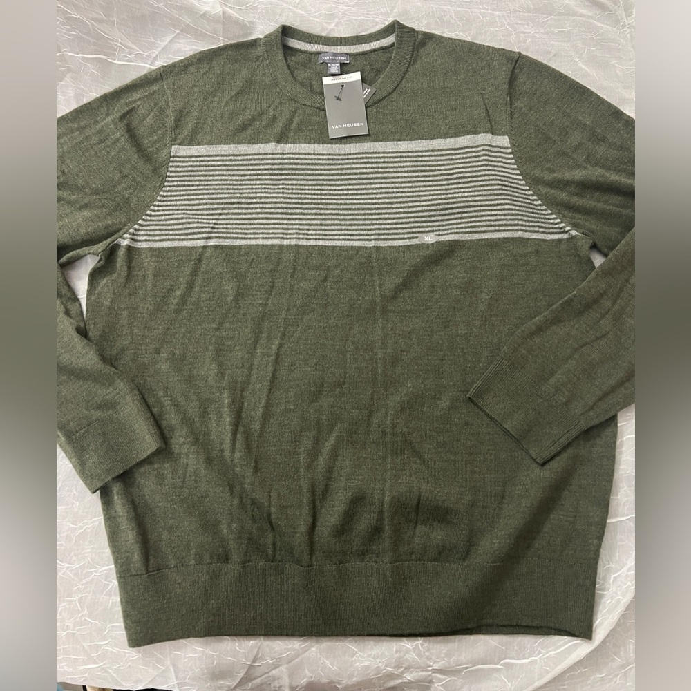 Van Heusen Sport Men's 1/4 Zip Cotton Sweater Military Shoulder - Large - Green